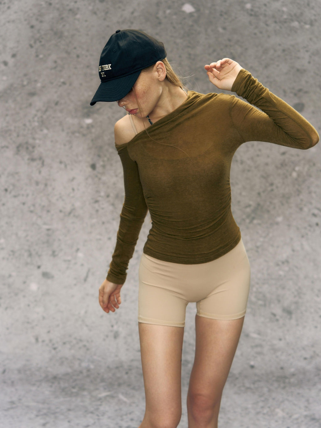 DeleteEx Office Chic Fitted Long Sleeve Asymmetric Neckline Off Shoulder Crop Tops
