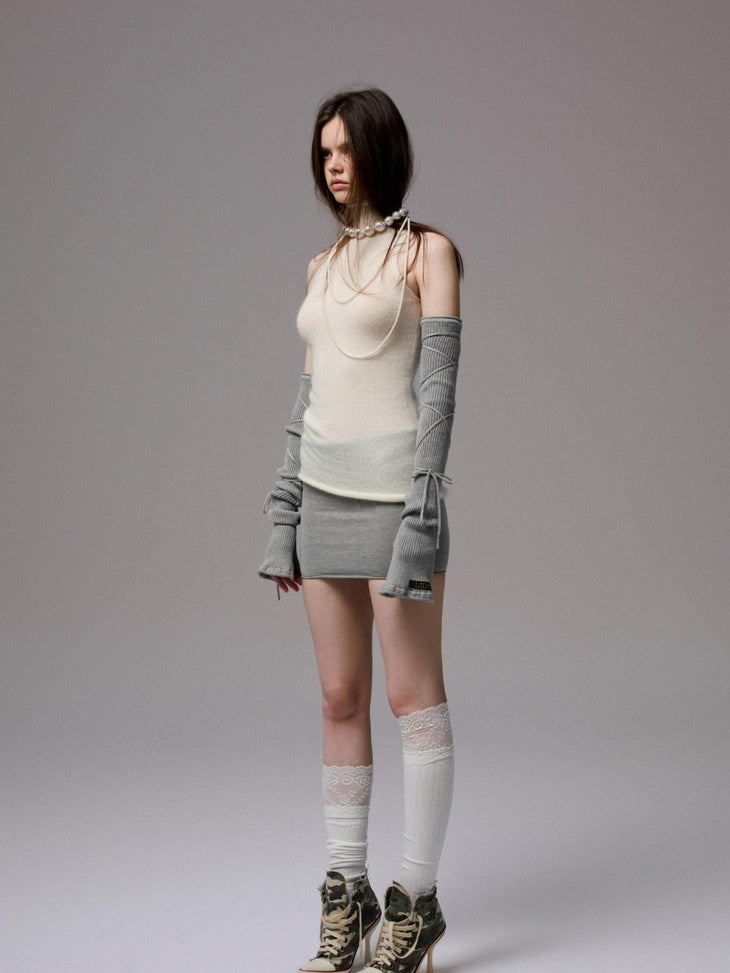 1JINN STUDIO Soft Mohair Wool Blend High Neck Slim Racerback Casual Women Tank Tops