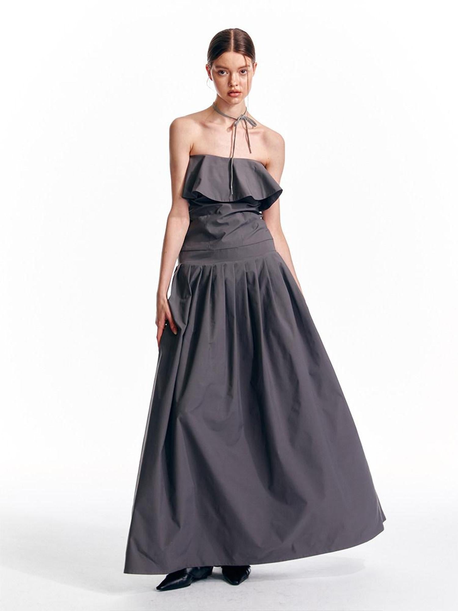 ALINNVSTUDIO Sexy Bandeau Cinched Waist Sleek Black And Grey Women Party Maxi Dresses