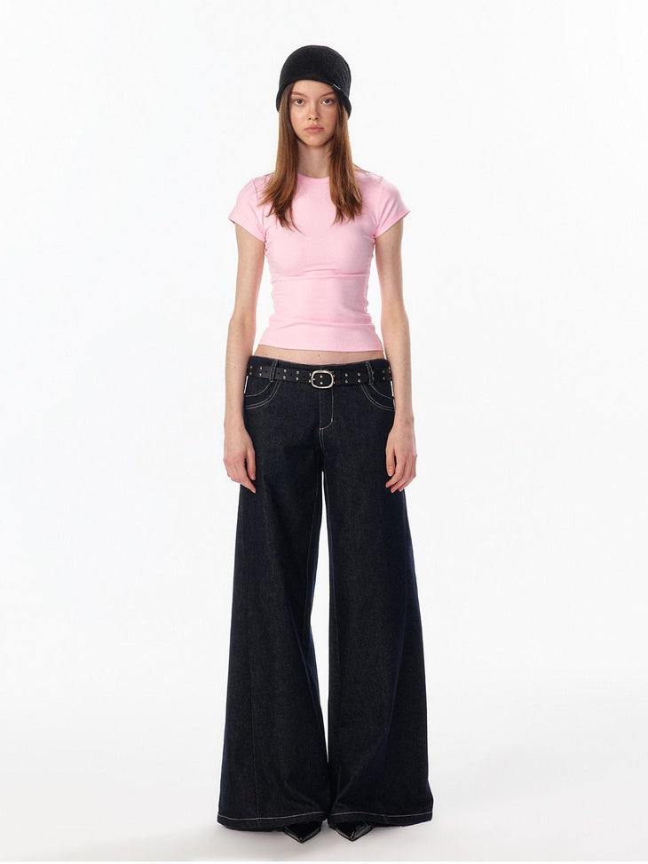 ALINNVSTUDIO Light Cleanfit Slim Crew Neck Short Sleeve Womens Cropped Tee Basic Crop Tops