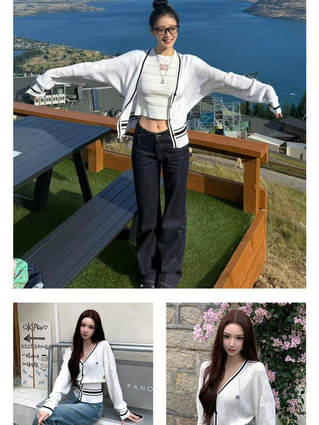 NAWSNOTAWEAR Lyocell Blend Soft Durable Contrast Stripe V-neck Casual Women Cardigans
