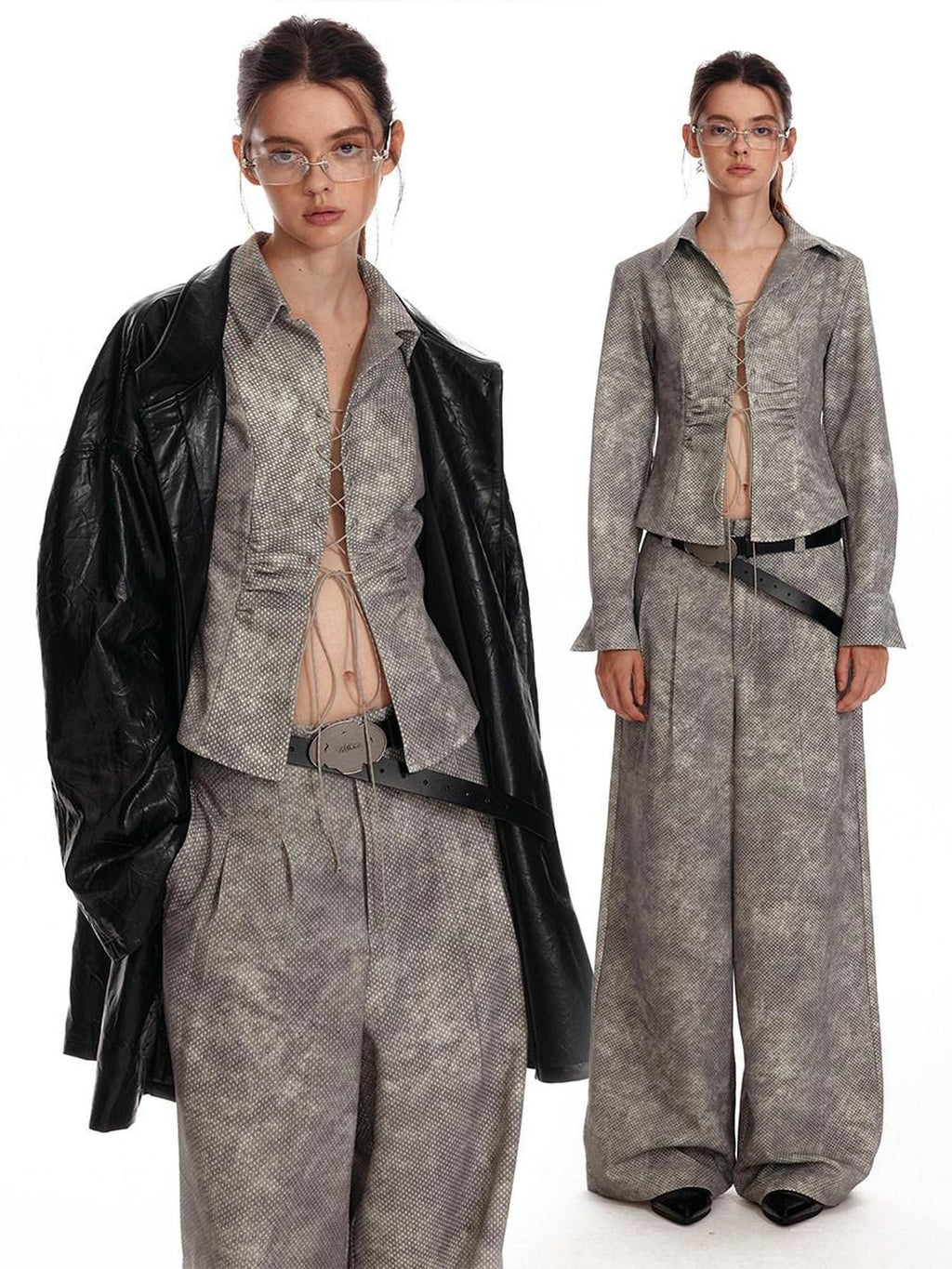 ALINNVSTUDIO Button Down Collar Long Sleeve Tailored Long Pants Youth Top & Pants Sets
