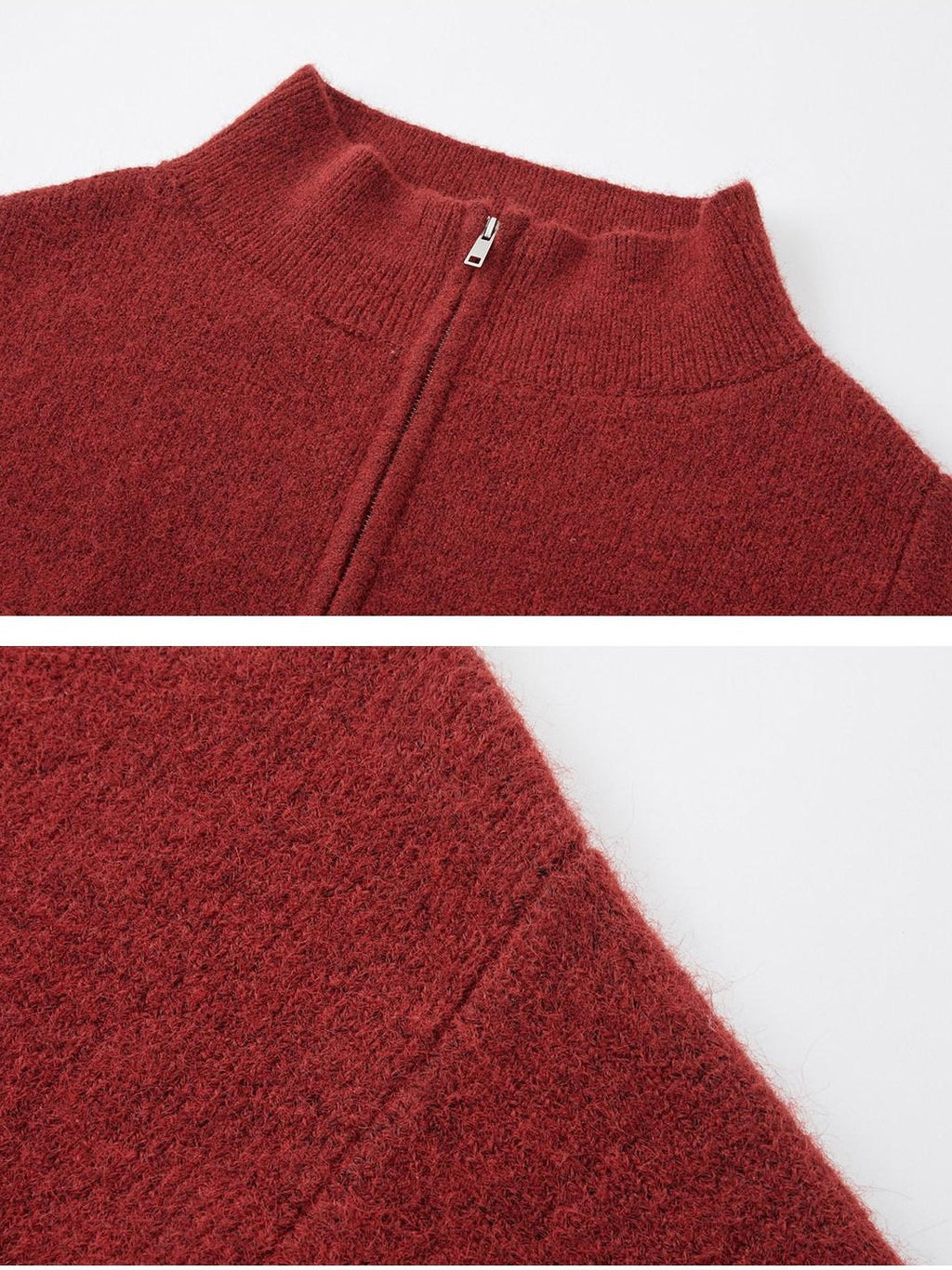 SOMESOWE Volcanic Red Knit Zipper One Shoulder Casual Regular Fit Women Daily Cardigans
