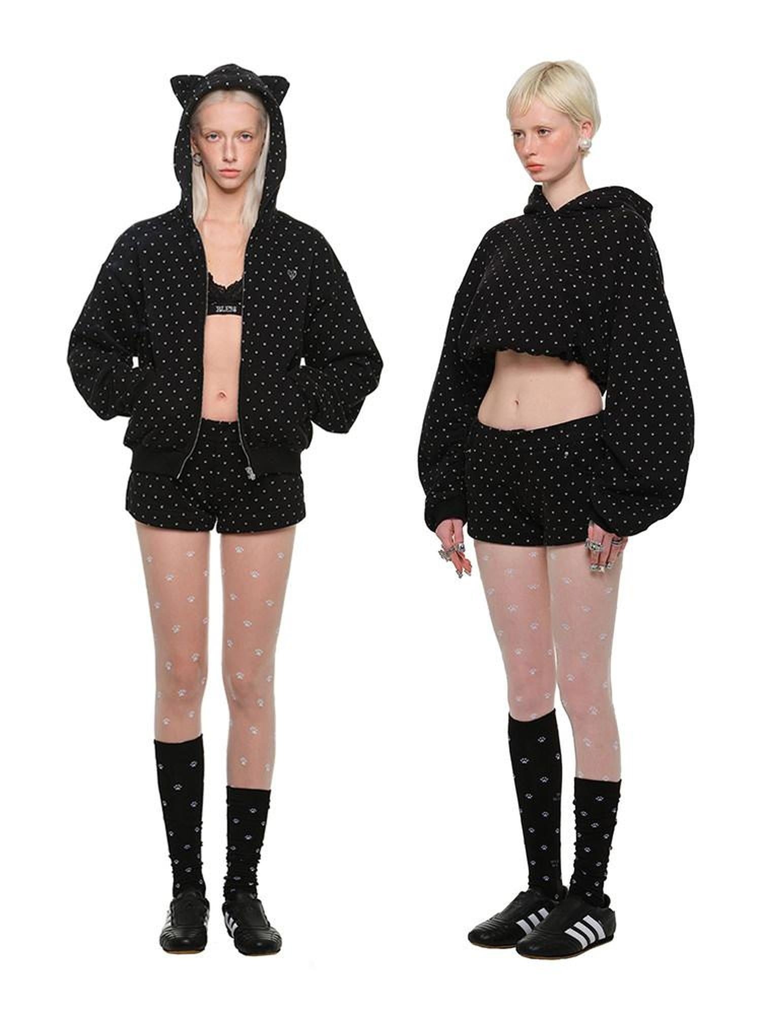 1JINN STUDIO Four Piece Set Loose Cropped Casual Women Polka Dot Animal Print Zip Hoodies
