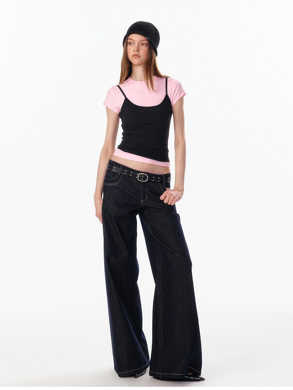 ALINNVSTUDIO Soft Cotton Low Rise Button Fly Loose Fit Women Classic Straight Leg Jeans