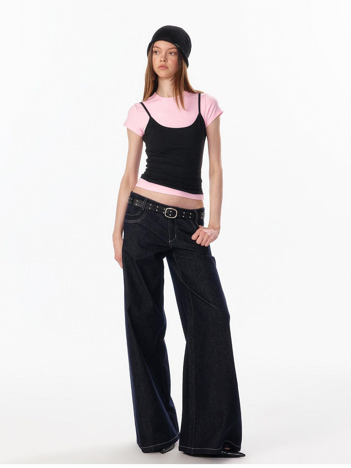 ALINNVSTUDIO Soft Cotton Low Rise Button Fly Loose Fit Women Classic Straight Leg Jeans