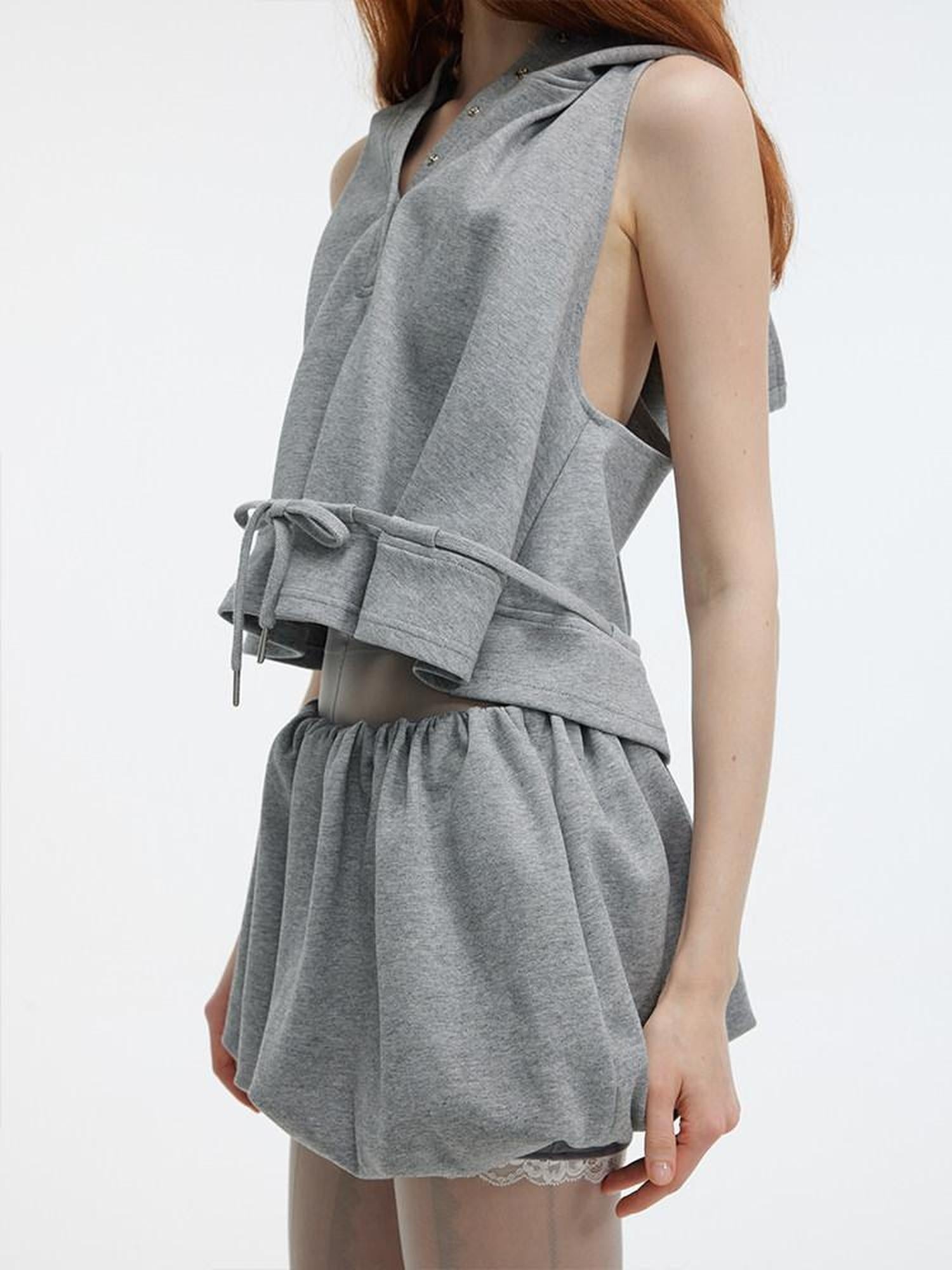 ALINNVSTUDIO Sweet Bubble Hem Mid Rise Solid Color Casual Everyday Mini Shorts