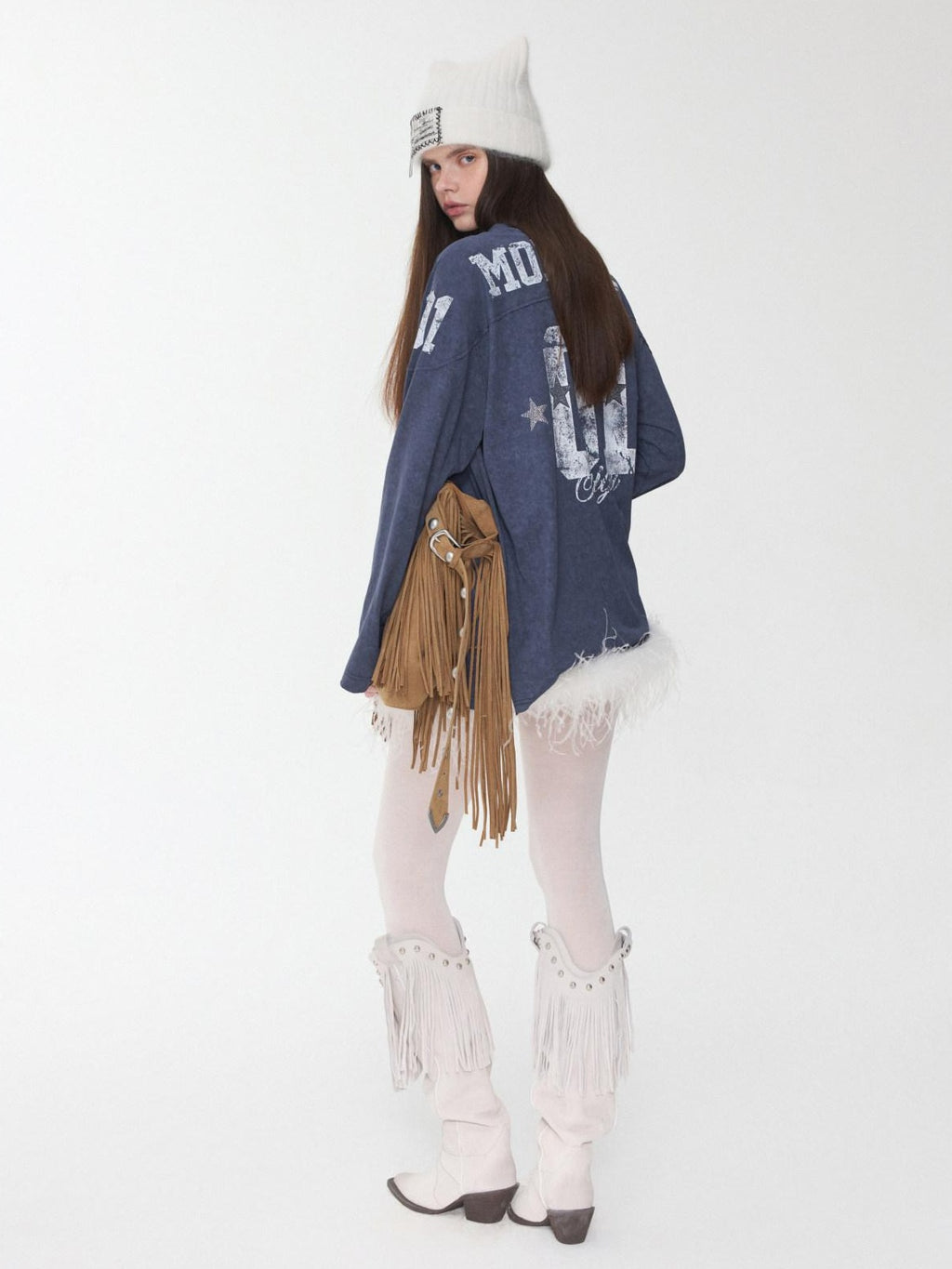 1JINN STUDIO Cotton Blend Printed American Relaxed Long Sleeve Mud Dyed Oversized T-Shirts