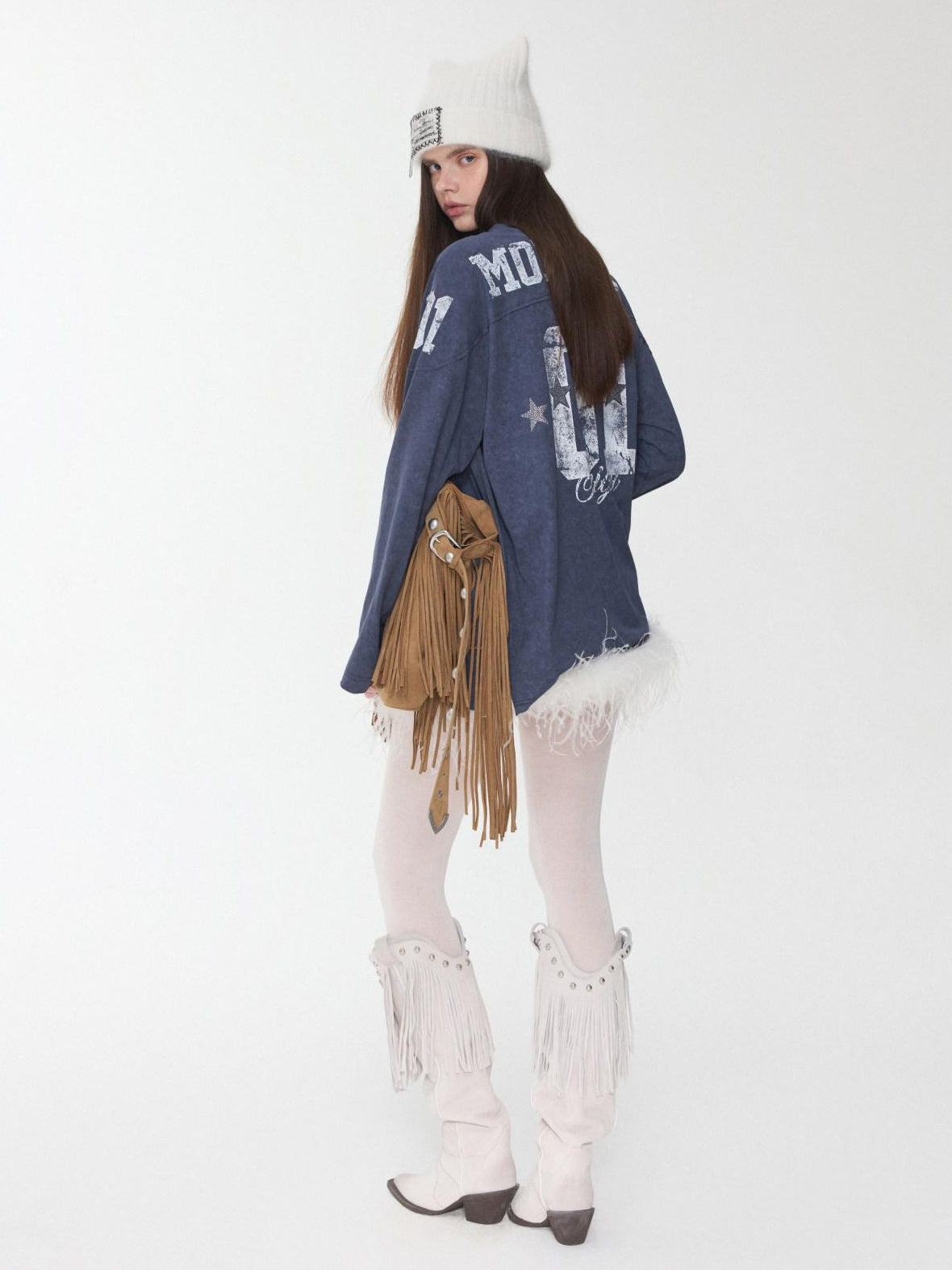 1JINN STUDIO Cotton Blend Printed American Relaxed Long Sleeve Mud Dyed Oversized T-Shirts