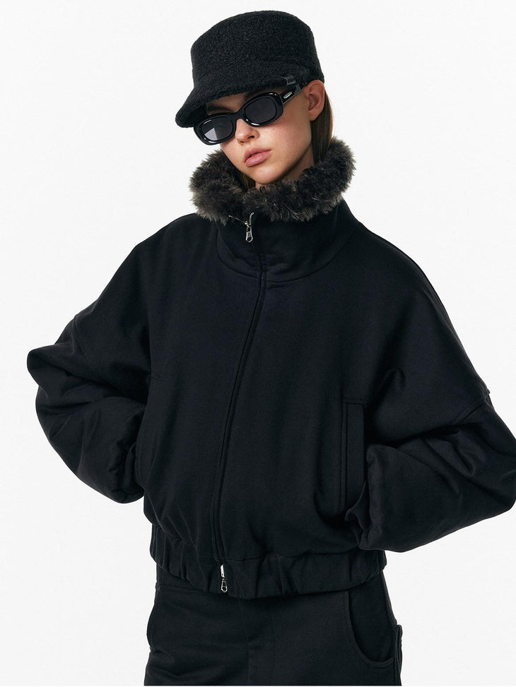 ALINNVSTUDIO Reversible Hooded Warm Cropped Commuter Fit Women Zipper Puffer Jackets