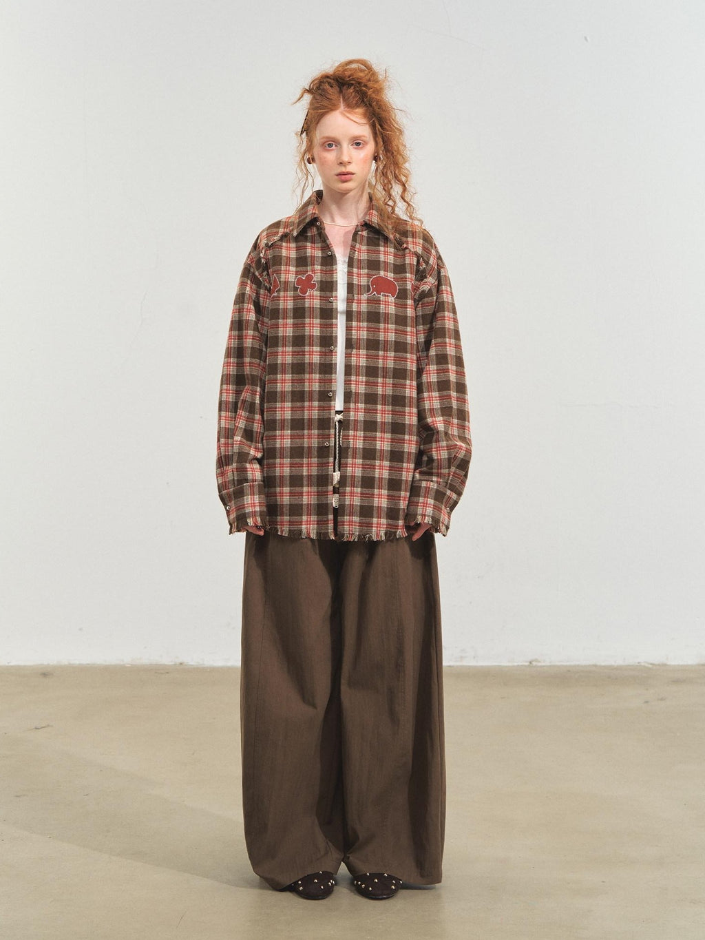 SOMESOWE Original Plaid Pocket Button Natural Waist Cotton Blend Women Wide Leg Pants