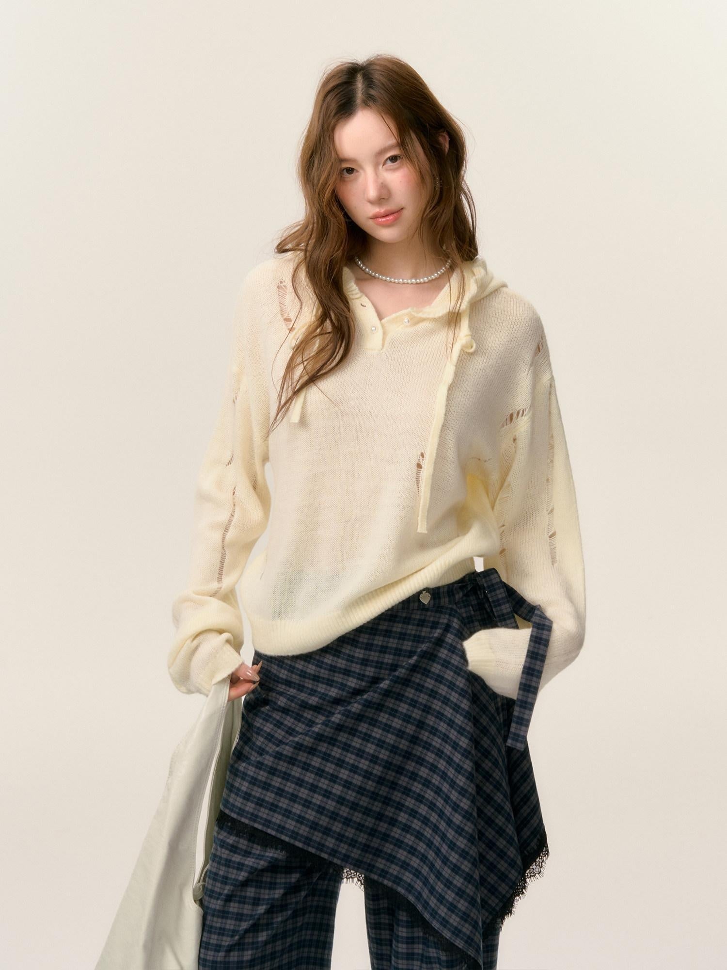 SOMESOWE Oversized Crochet Tie Street Loose Fit Women Grey Long Sleeve T-Shirts