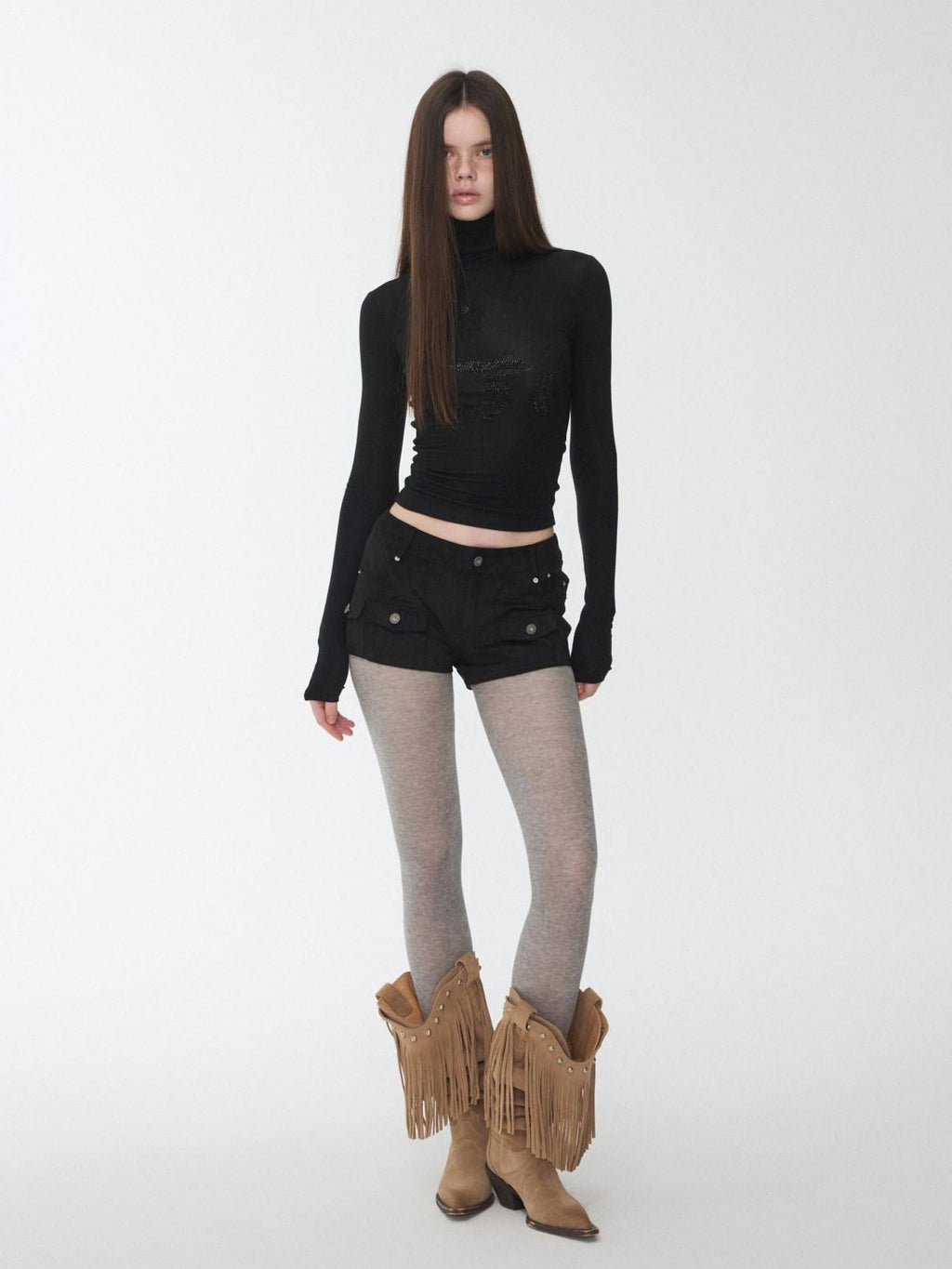 1JINN STUDIO Lyocell Wool Blend Turtleneck Long Sleeve Slim Fit Casual Women Mini Dresses
