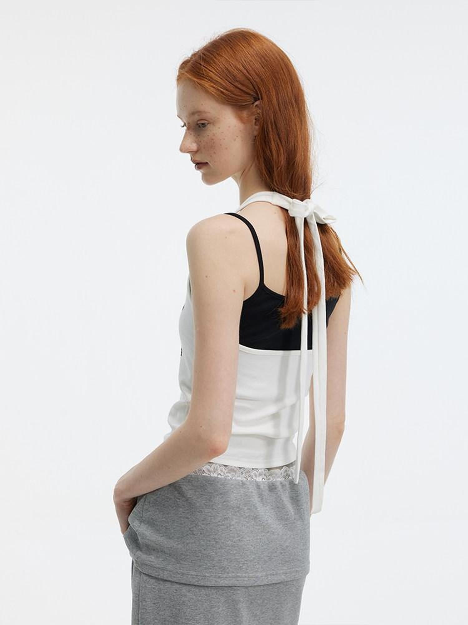 ALINNVSTUDIO Original Cropped Letter Print Spaghetti Strap Women White Grey Camisoles