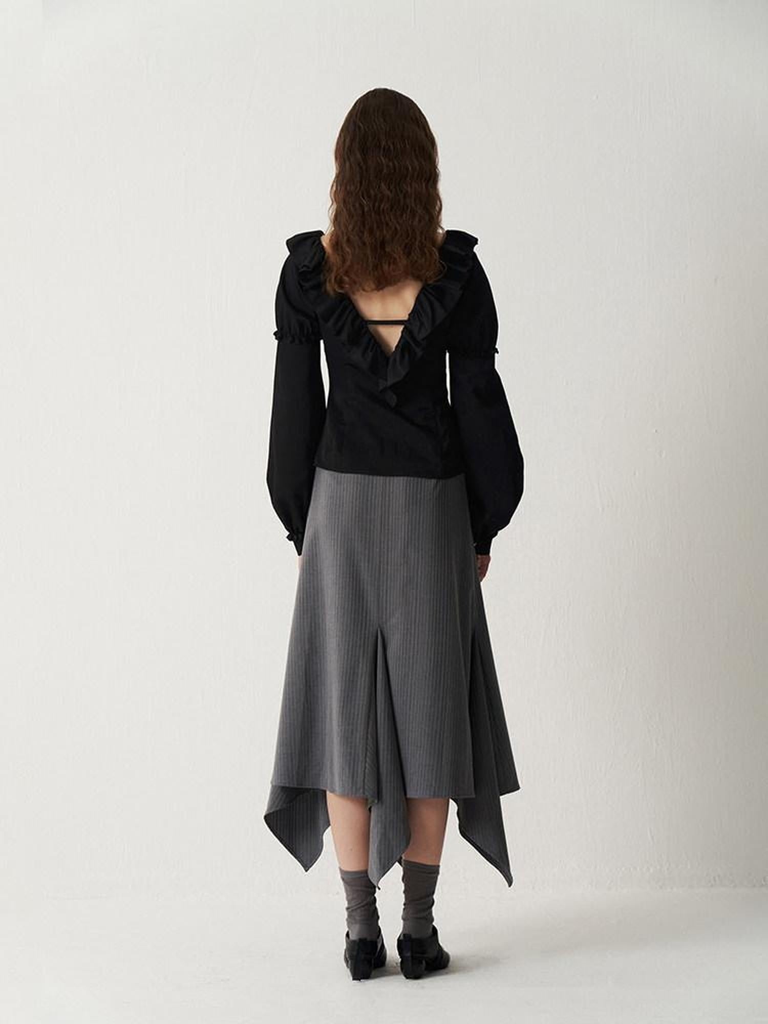someonesometimes Sleek V-neck Slim Fit Commuter Long Sleeve Black Poly Viscose Women Work Blouses