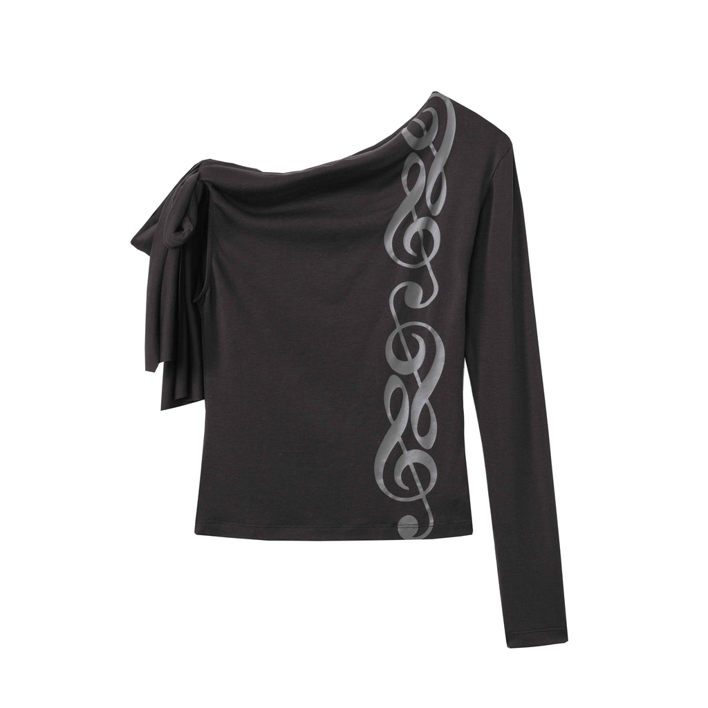 DeleteEx_Waist_Cinch_Tie_Casual_Asymmetric_Women_Brown_Black_Rhapsody_Long_Sleeve_T-Shirts_MISSTT
