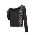DeleteEx_Waist_Cinch_Tie_Casual_Asymmetric_Women_Brown_Black_Rhapsody_Long_Sleeve_T-Shirts_MISSTT