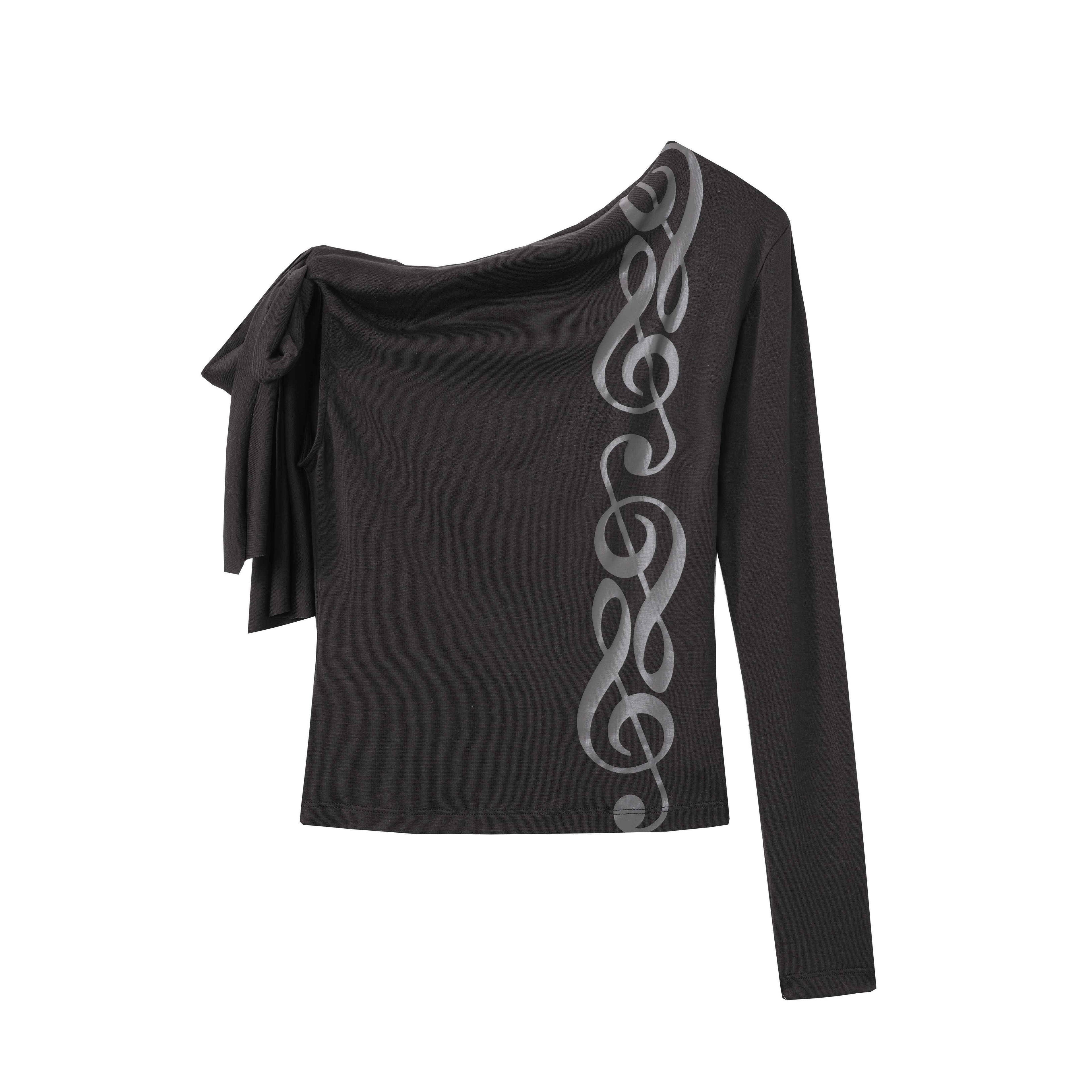 DeleteEx_Waist_Cinch_Tie_Casual_Asymmetric_Women_Brown_Black_Rhapsody_Long_Sleeve_T-Shirts_MISSTT