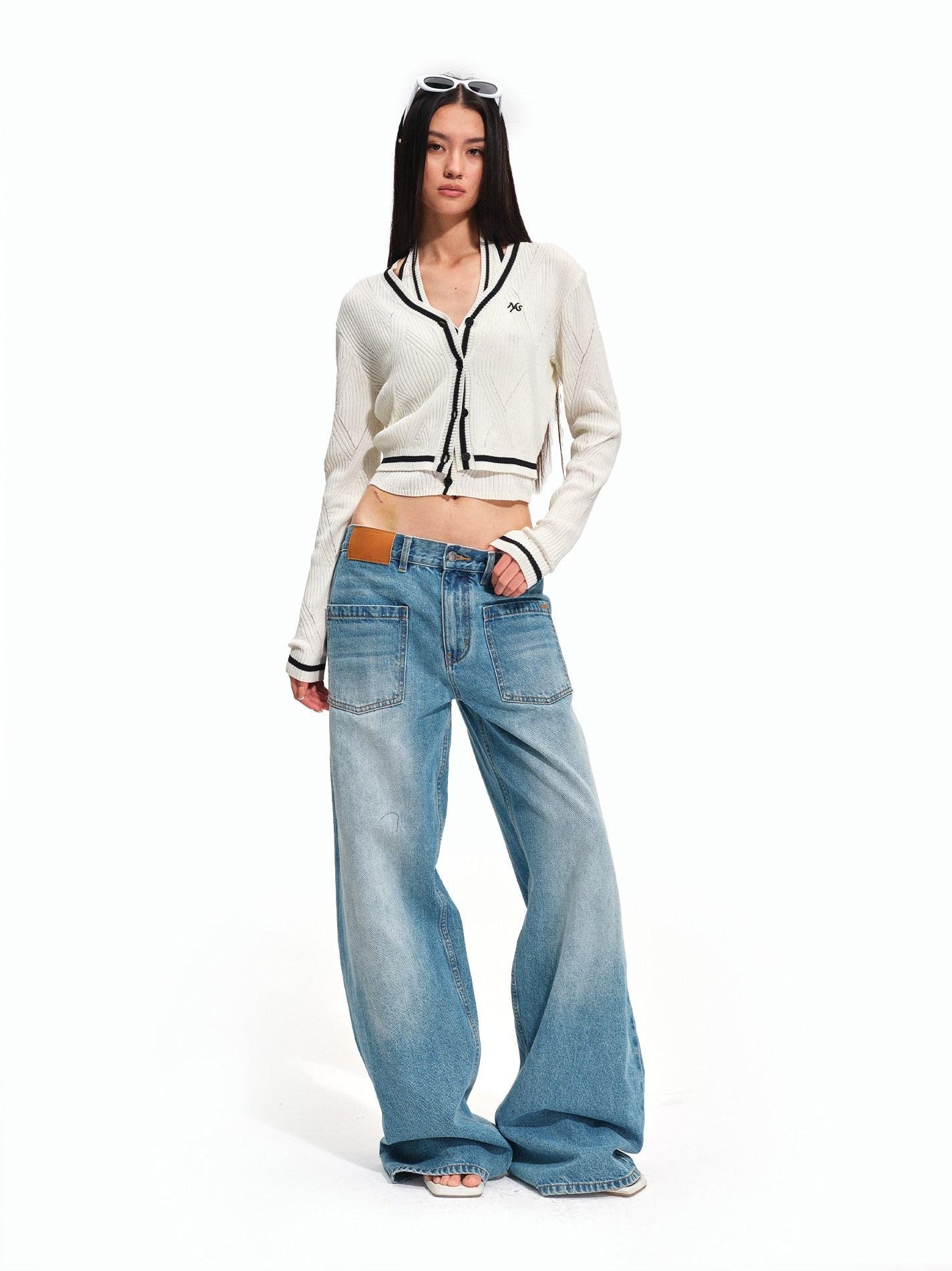 NAWSNOTAWEAR Lyocell Blend Colorblock Cropped V-neck Button Long Sleeve Women Cardigans