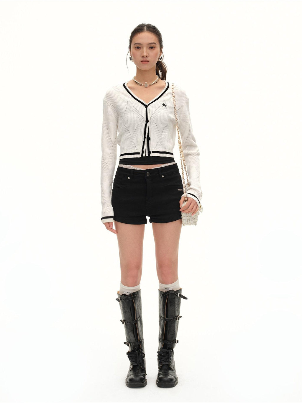 NAWSNOTAWEAR Lyocell Blend Colorblock Cropped V-neck Button Long Sleeve Women Cardigans