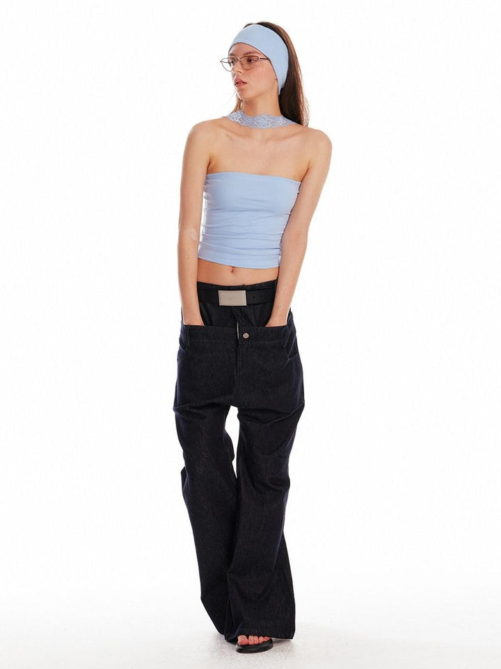ALINNVSTUDIO Backless Slim Fit Crop Versatile Solid Color Young Women Tube Tops