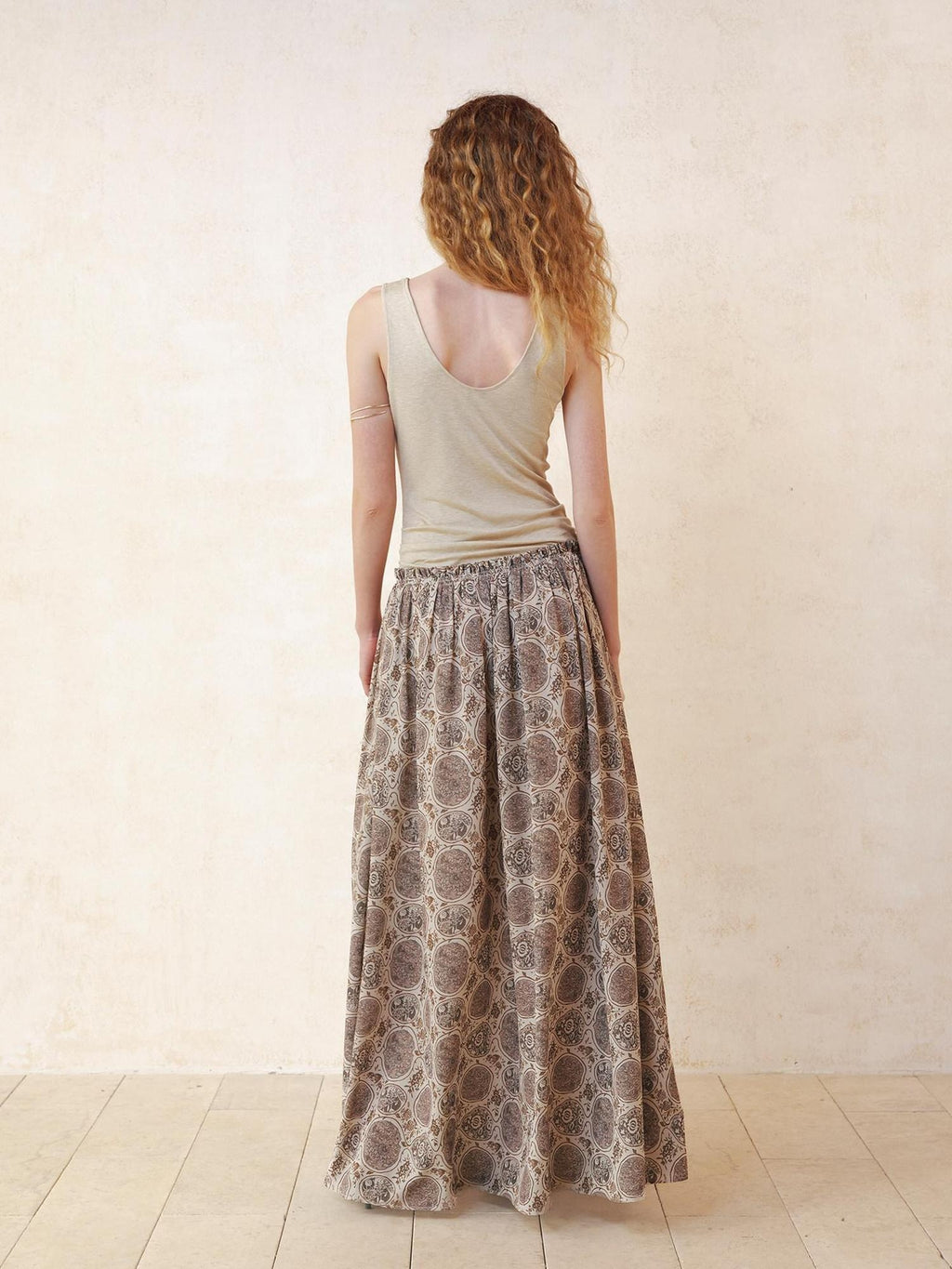 someonesometimes Lyocell Bamboo Linen Blend Pleated Panel Flared Mid Waist Women Maxi Dresses