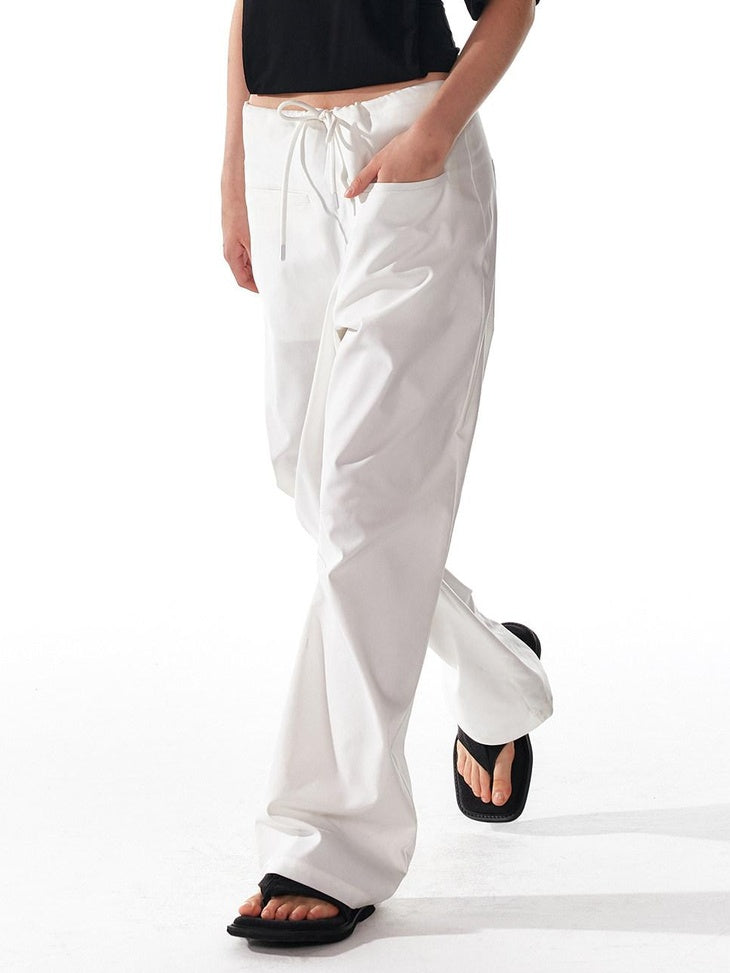 ALINNVSTUDIO Minimalist 100 Percent Polyester Low Waist Zip Fly Loose Wide Leg Pants