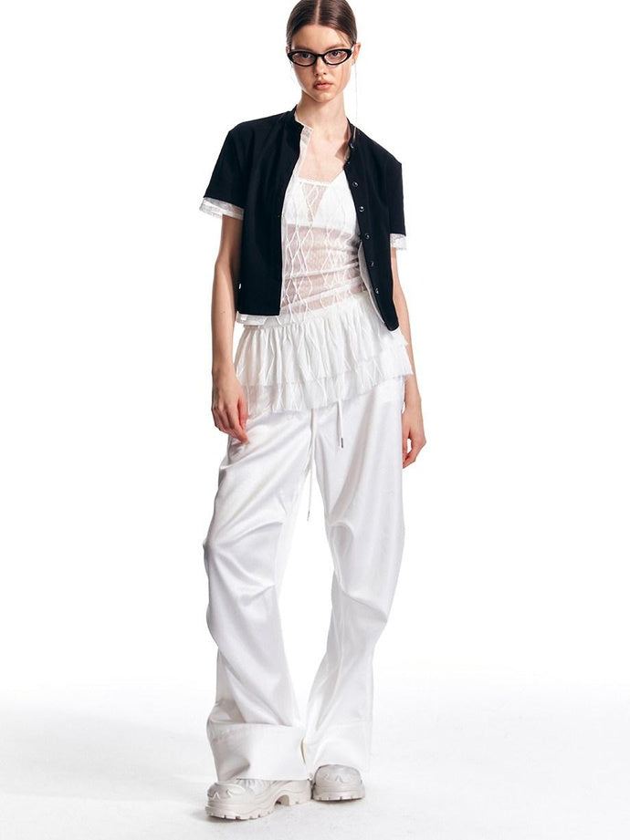 ALINNVSTUDIO Cropped Slim Fit Black White Contrast Patchwork Edgy Women Short Sleeve T-Shirts