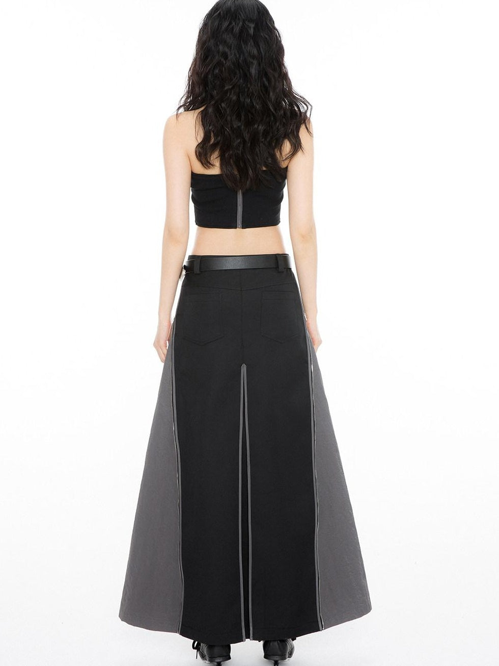 ALINNVSTUDIO Original Design Slim Fit Short Crop Strapless Black Colorblock Chic Tube Tops