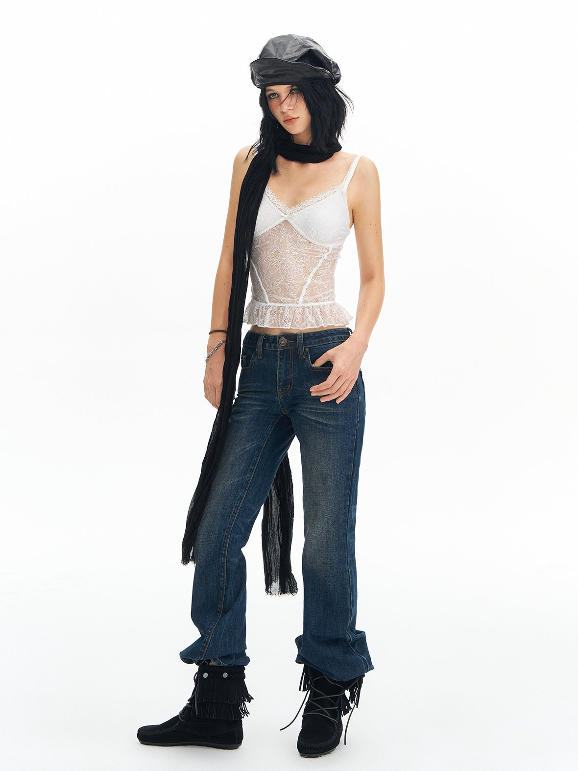 DeleteEx Padded Lace V-neck Slim Girly Layering Strap Women White Camisoles