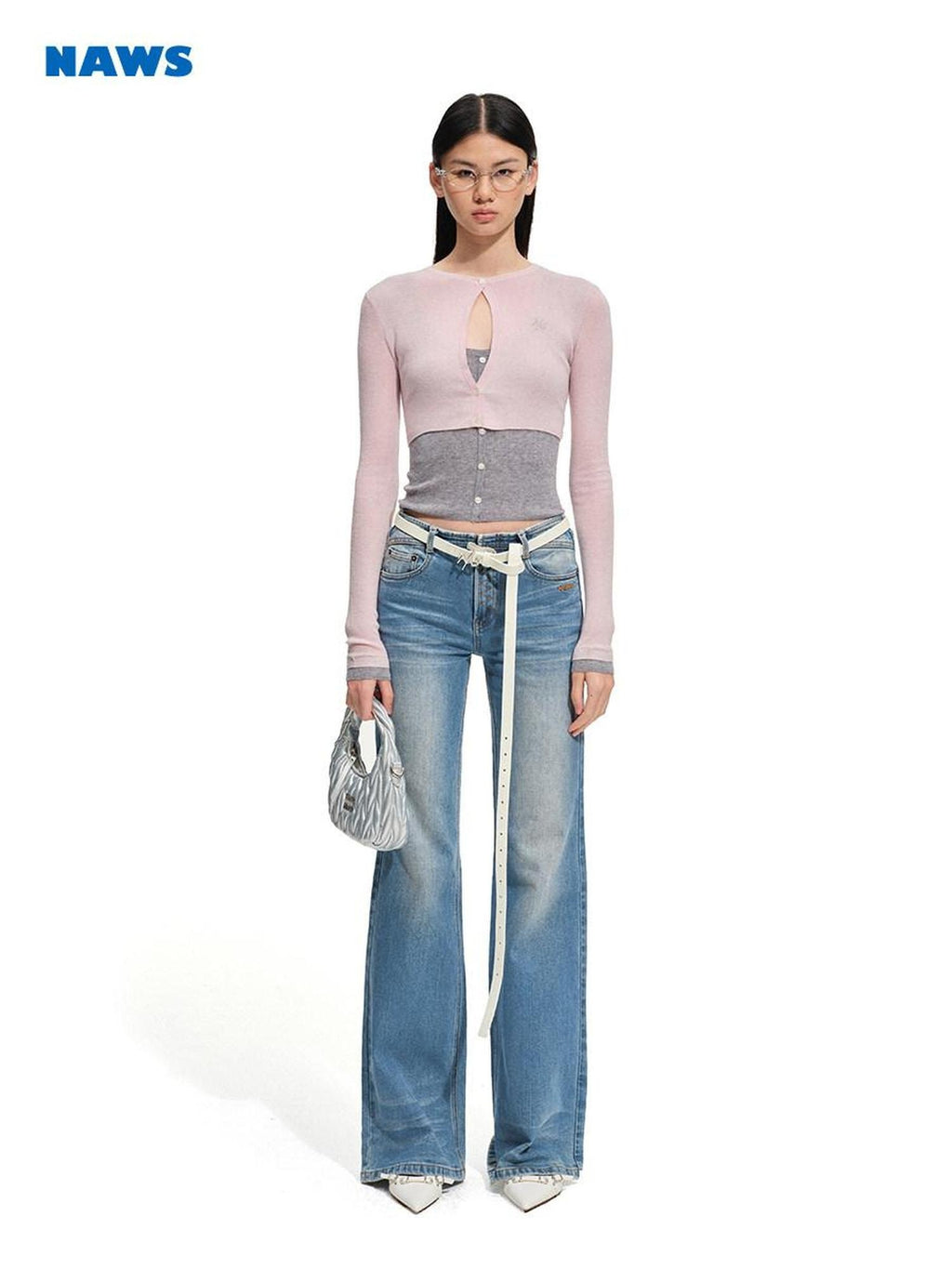 NAWSNOTAWEAR Soft Wool Blend Slim Fit Colorblock Faux Two Piece Pullover Women Sweaters