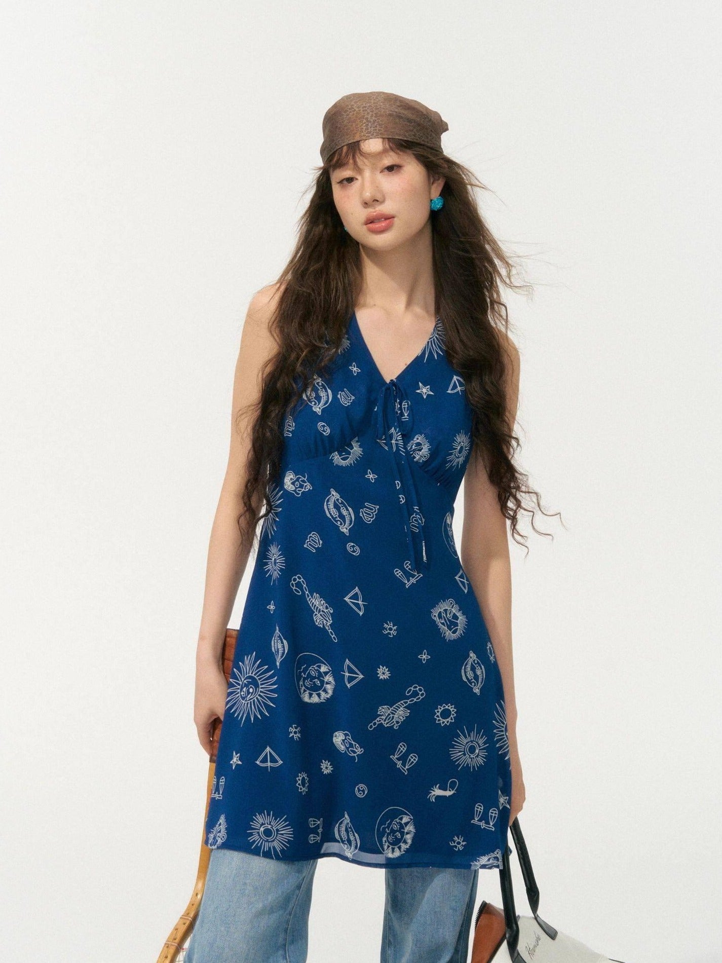 SOMESOWE Sexy Two Piece Sleeveless V-neck Women Polyester Denim Blue White Mini Dresses