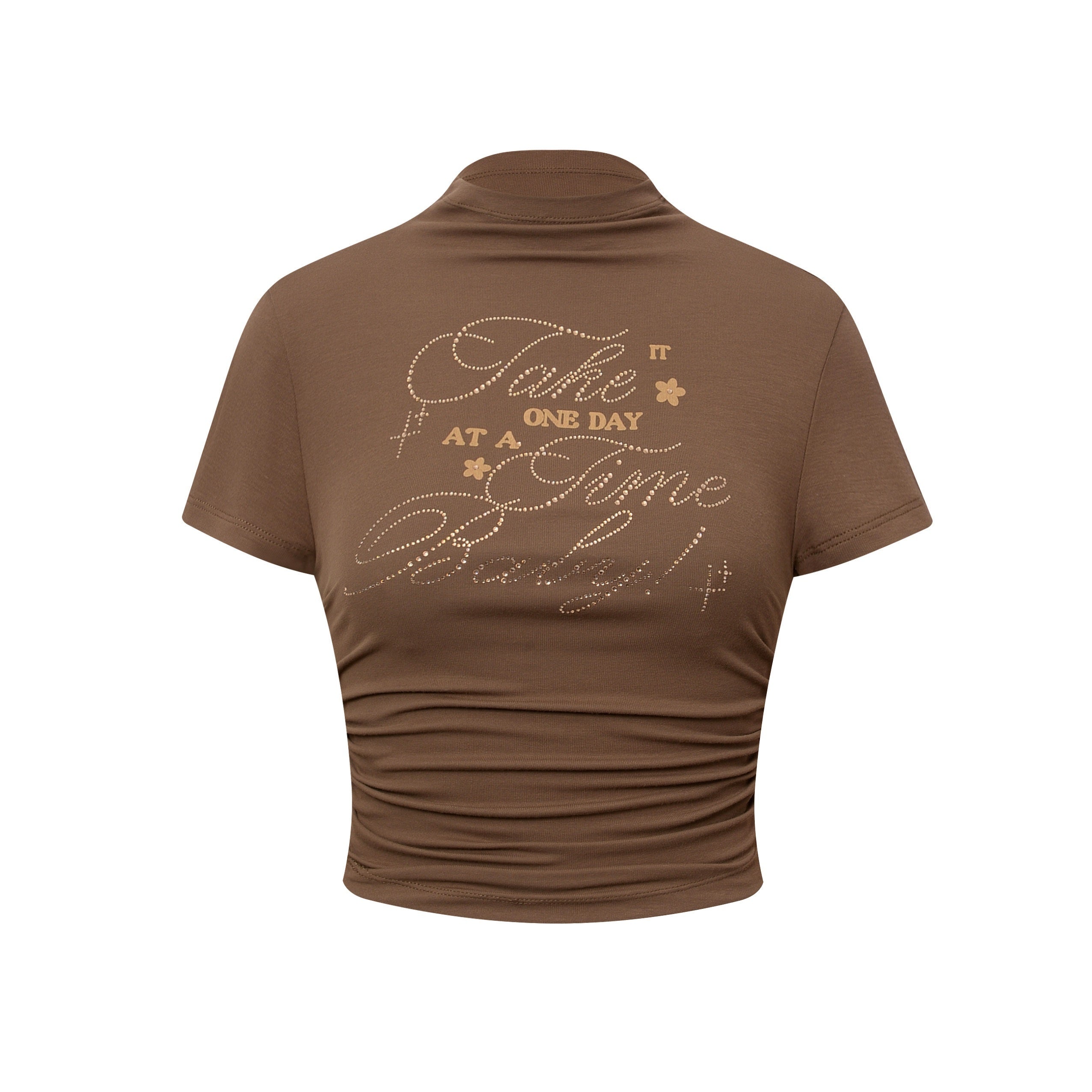 DeleteEx_Ruched_Cotton_Slim_Fit_Office_Ready_Short_Sleeve_Crew_Neck_Women_Basic_Crop_Tops_MISSTT
