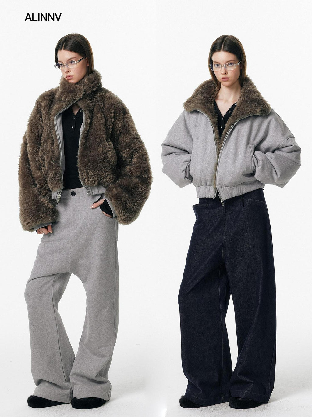 ALINNVSTUDIO Reversible Hooded Warm Cropped Commuter Fit Women Zipper Puffer Jackets