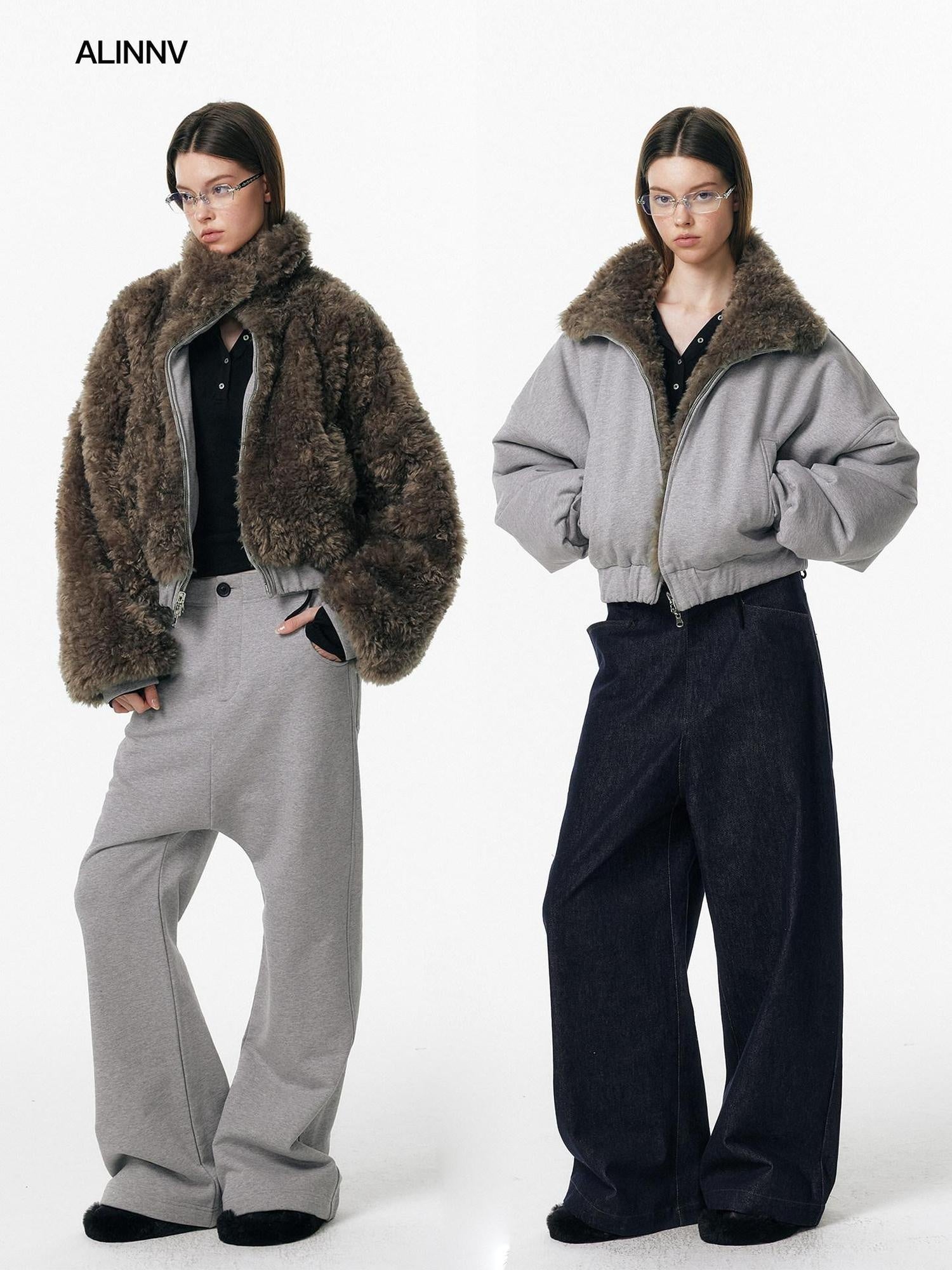 ALINNVSTUDIO Reversible Hooded Warm Cropped Commuter Fit Women Zipper Puffer Jackets