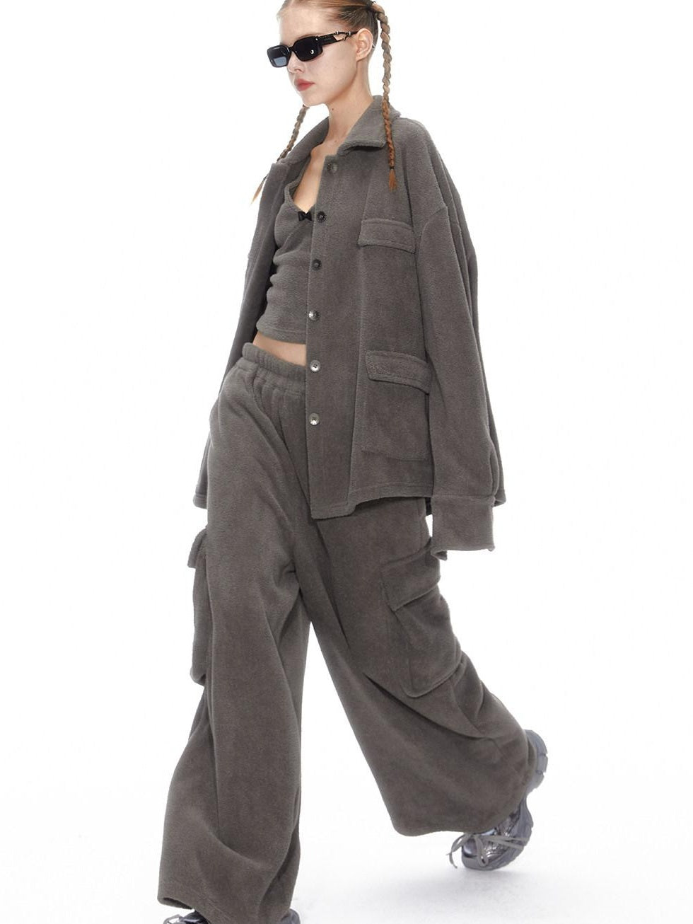 ALINNVSTUDIO Layered Jacket Vest Pants Slim Youth Grey Black Two Tone Top & Pants Sets