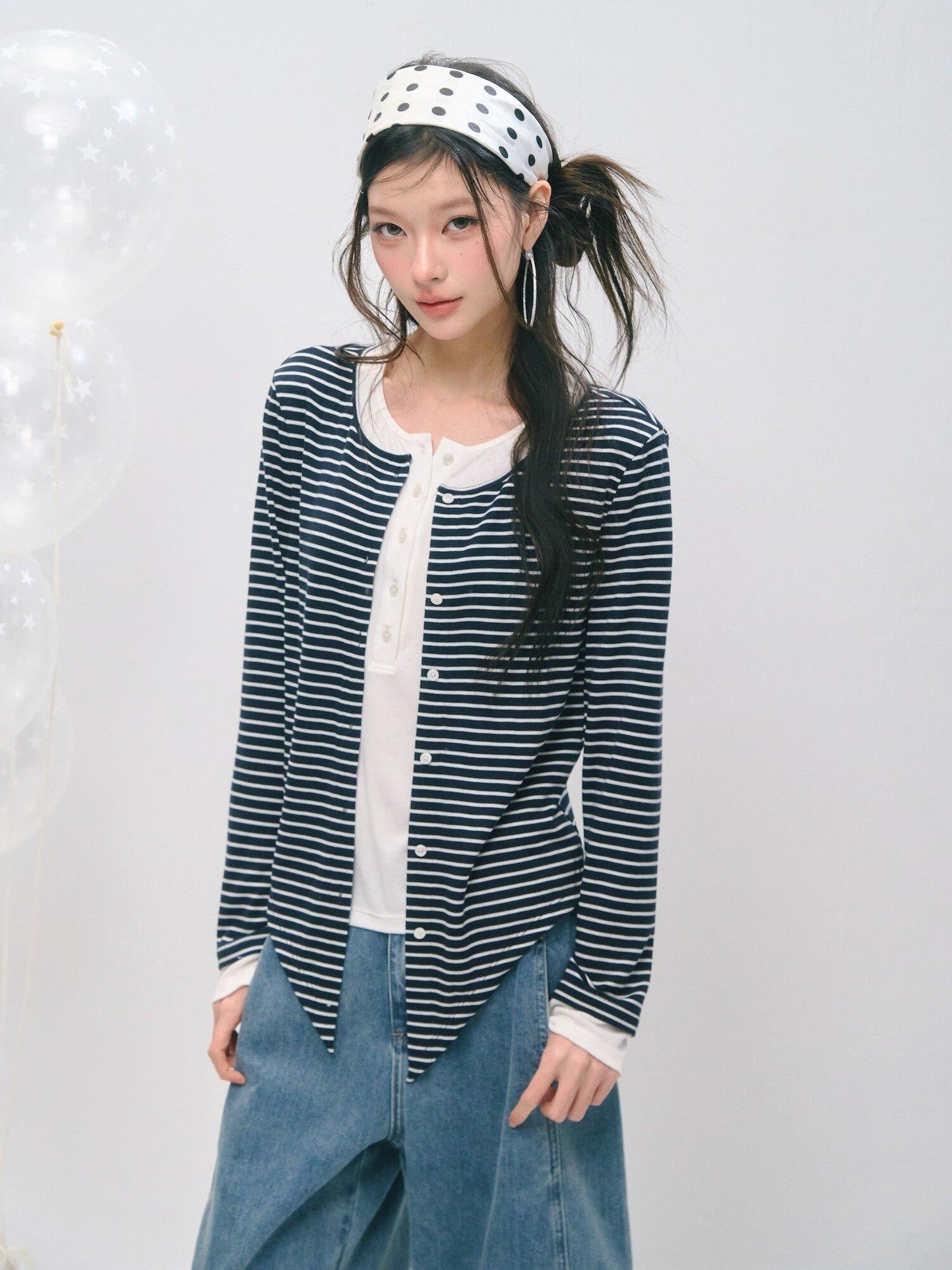 SOMESOWE Soft Lyocell Wool Blend Casual Loose Layered Striped Women Long Sleeve T-Shirts
