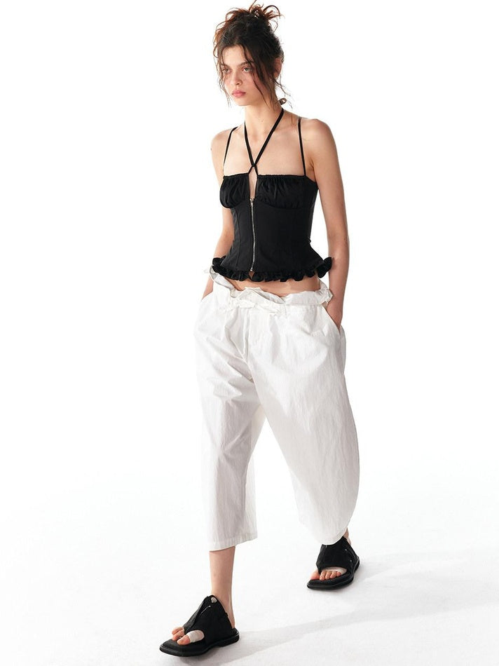 ALINNVSTUDIO Soft Cotton Blend High Waisted Wide Flowing Casual Black White Wide Leg Pants