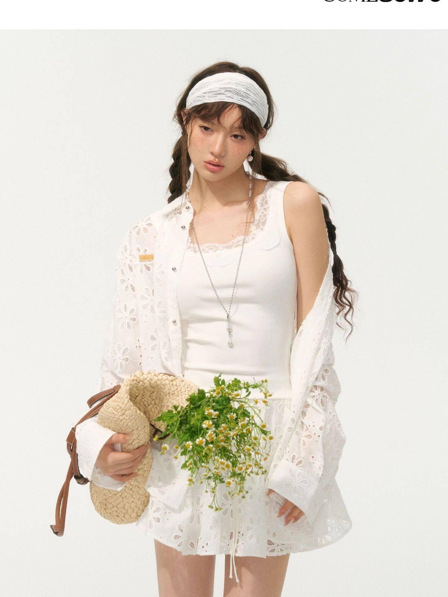 SOMESOWE Floral Cotton Collared Button Long Sleeve Casual Women Top & Skirt Sets