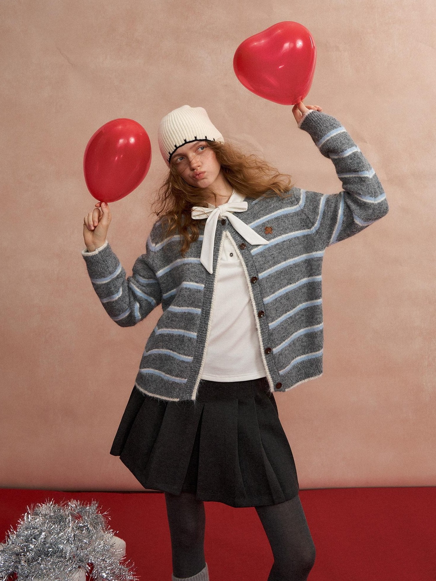 SOMESOWE Vintage Striped Tie Waist Knit V-neck Long Sleeve Casual Regular Women Cardigans