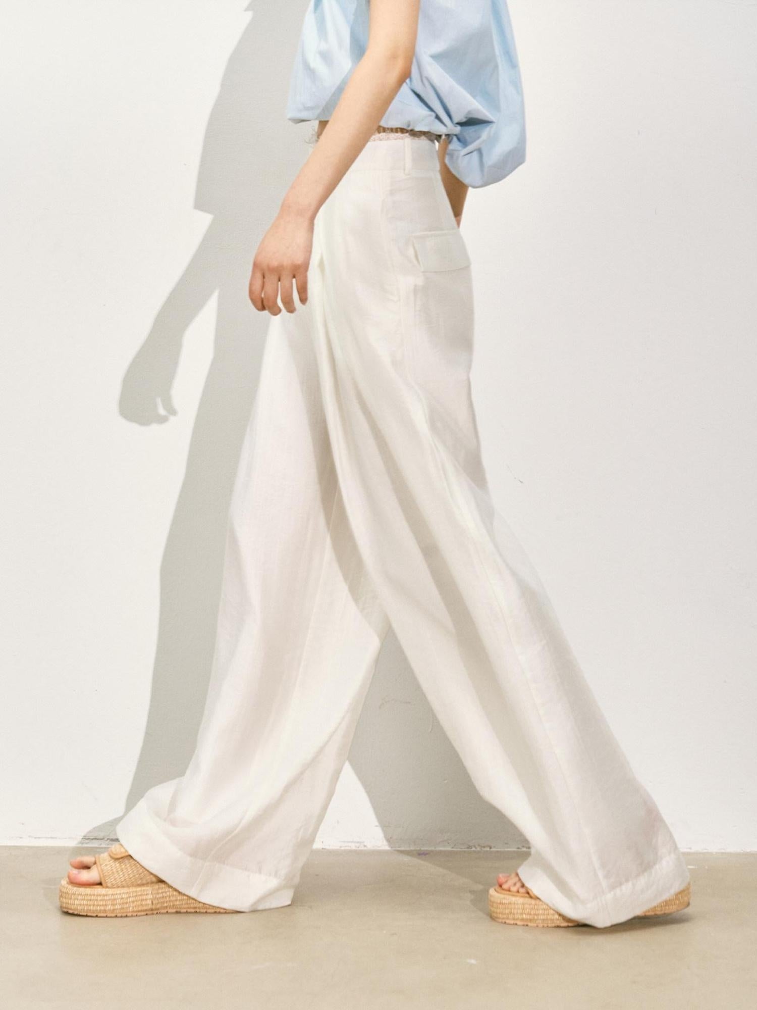 SOMESOWE Pleated Natural Waist Button Fly Women Regenerated Cellulose Straight Pants