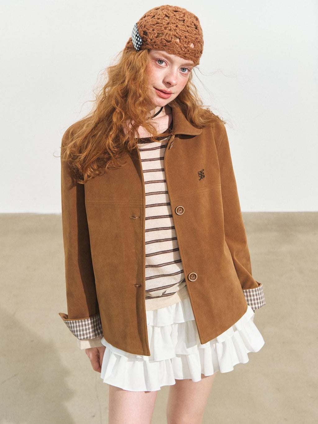 SOMESOWE Pu Leather Casual Loose Doll Collar Flap Pocket Camel Women Leather Jackets