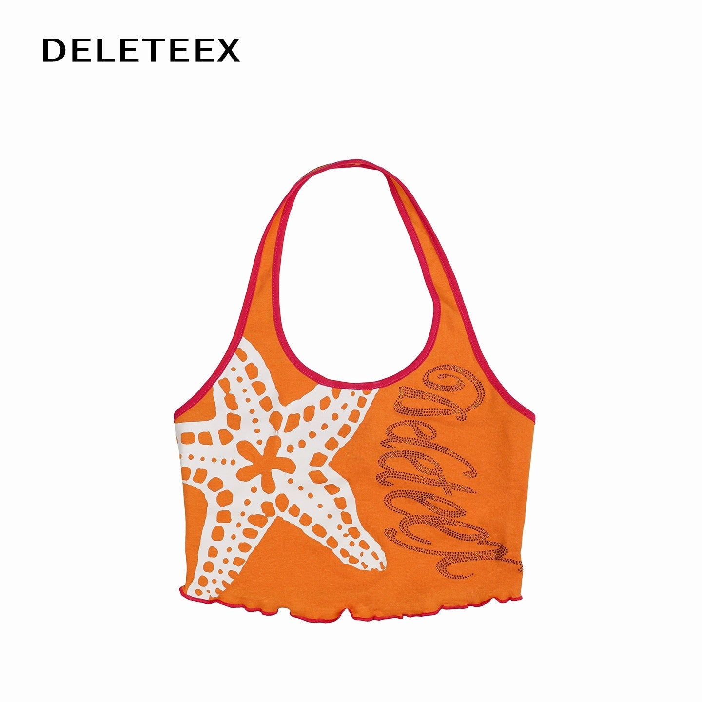 DeleteEx_Original_Design_Floral_Halter_Cropped_Cotton_Stretch_Women_Orange_Tank_Tops_MISSTT