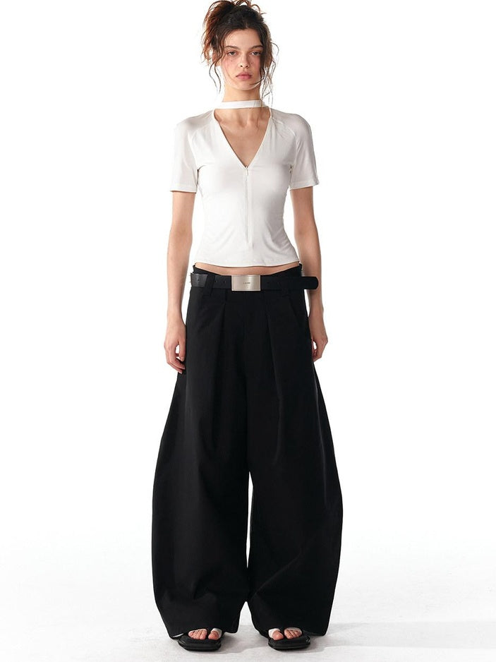 ALINNVSTUDIO Moisture Modal Stretch Asymmetric V-neck Slim Cross Basic Crop Tops