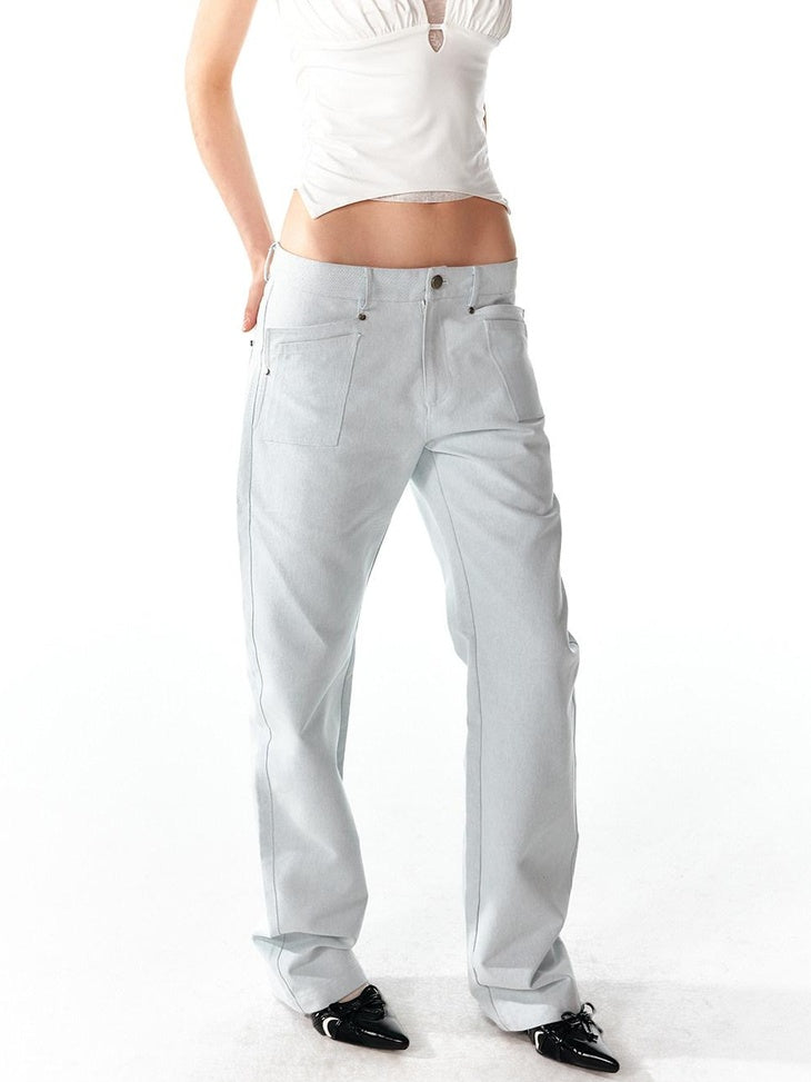 ALINNVSTUDIO Cotton Zip Fly Relaxed Fit Womens Dark Blue Light Blue Straight Leg Jeans
