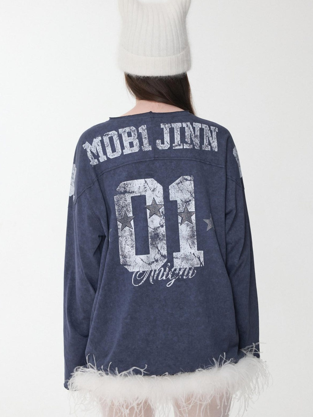 1JINN STUDIO Cotton Blend Printed American Relaxed Long Sleeve Mud Dyed Oversized T-Shirts