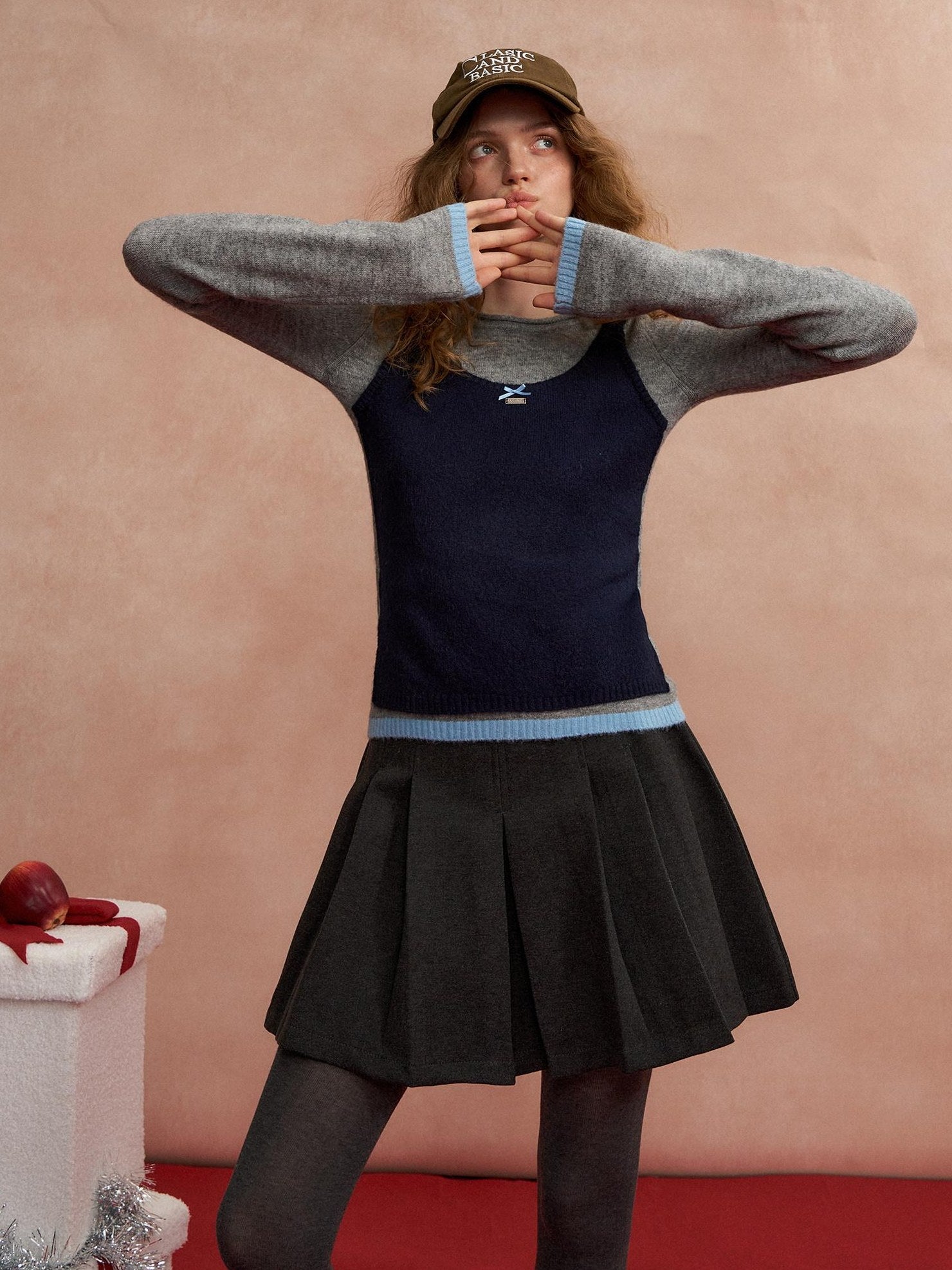 SOMESOWE Layered Colorblock Round Neck Casual Tie Front Womens Knit Sweaters