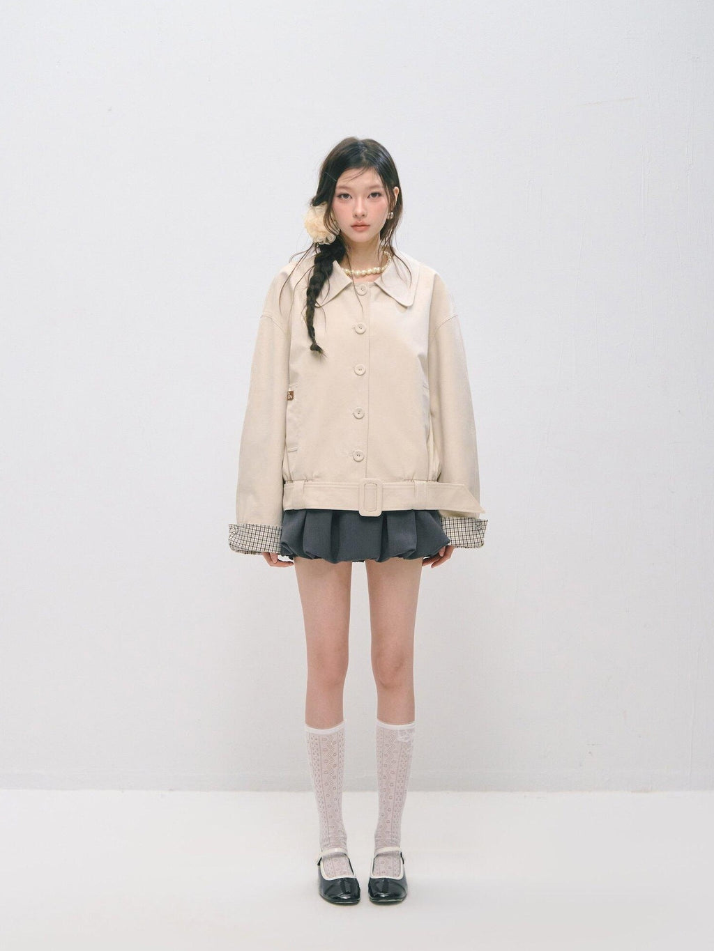 SOMESOWE Cotton Lyocell Blend Casual Relaxed Fit Women Button Ivory Trench Coats