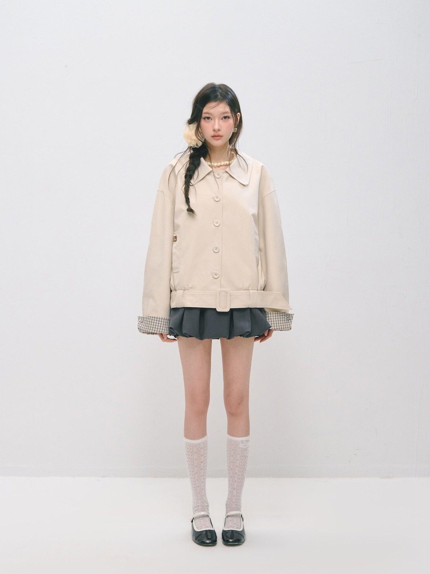 SOMESOWE Cotton Lyocell Blend Casual Relaxed Fit Women Button Ivory Trench Coats