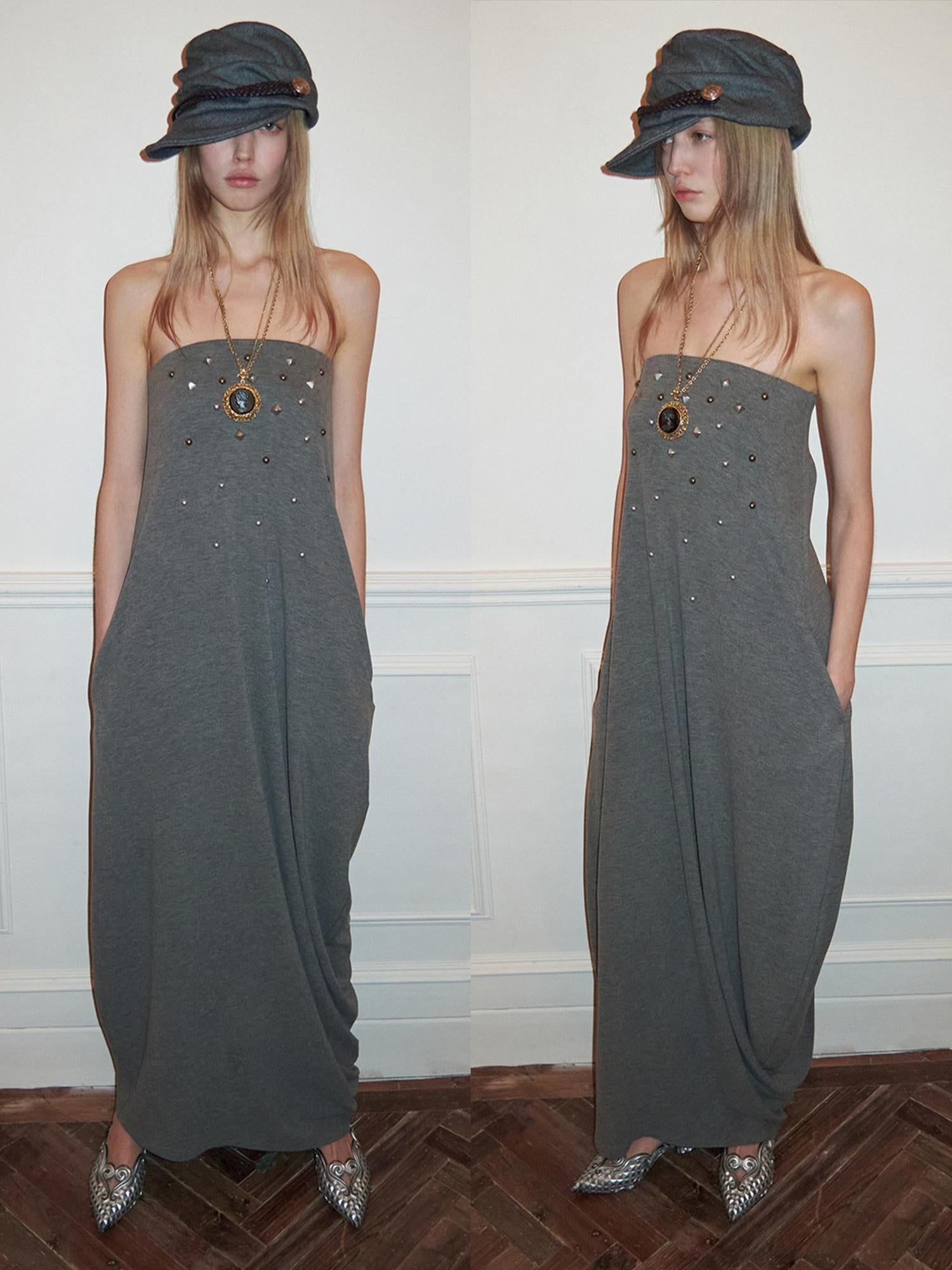 1JINN STUDIO Viscose Blend Vintage Sleeveless Loose Bubble Skirt Casual Maxi Dresses
